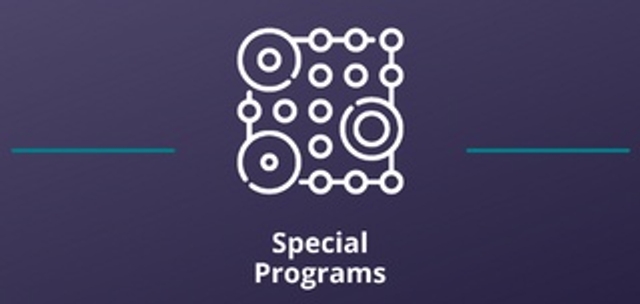 Two thin teal lines on both sides of the Special Programs icon against a purple background