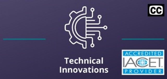 Two thin teal lines on both sides of the Technical Innovations icon against a purple background with the IACET logo in the lower right corner and captioning logo in the upper right.