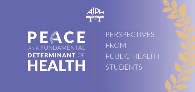Image with purple background and yellow leaves with the text "Peace As A Fundamental Determinant of Health"