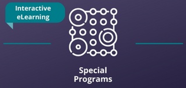 Two thin teal lines on both sides of the Special Programs icon against a purple background