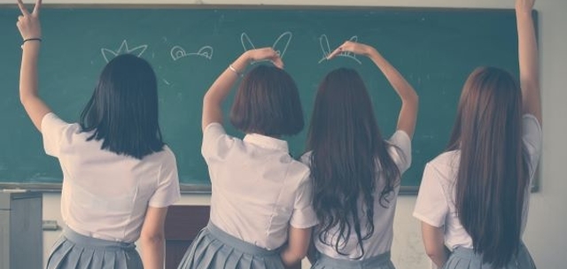 Four girls in the classroom