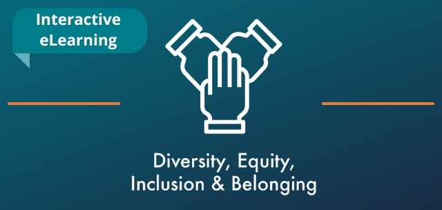 Two thin orange lines on both sides of the Diversity Equity Inclusion & Belonging icon against a teal background.