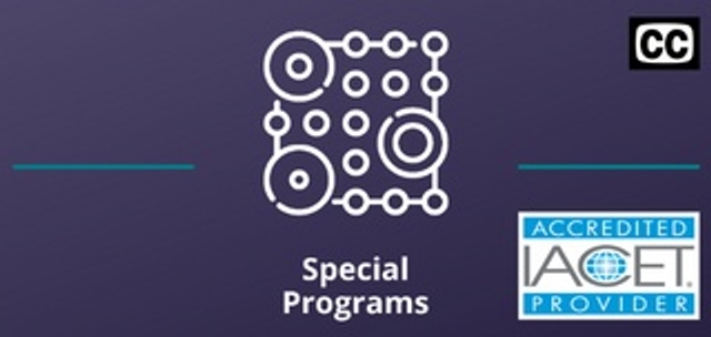 Two thin teal lines on both sides of the Special Programs icon against a purple background and closed captioning logo in the upper right.
